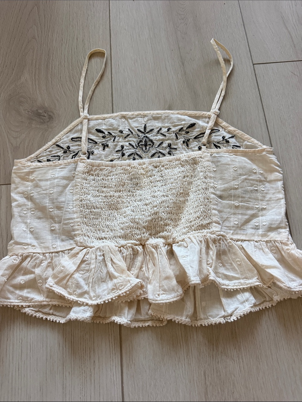 H&M Cream Embroidered Ruffle Cami Top - Picture 4 of 6